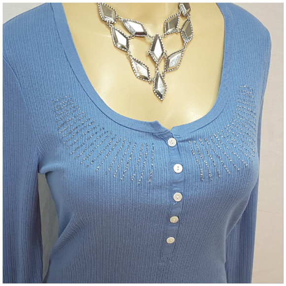 CALVIN KLEIN, Beaded Henley Top, size Large - Picture 4 of 8
